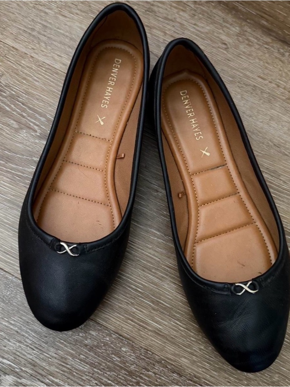 Denver Hayes Black Ballet Flats with Gold Accent